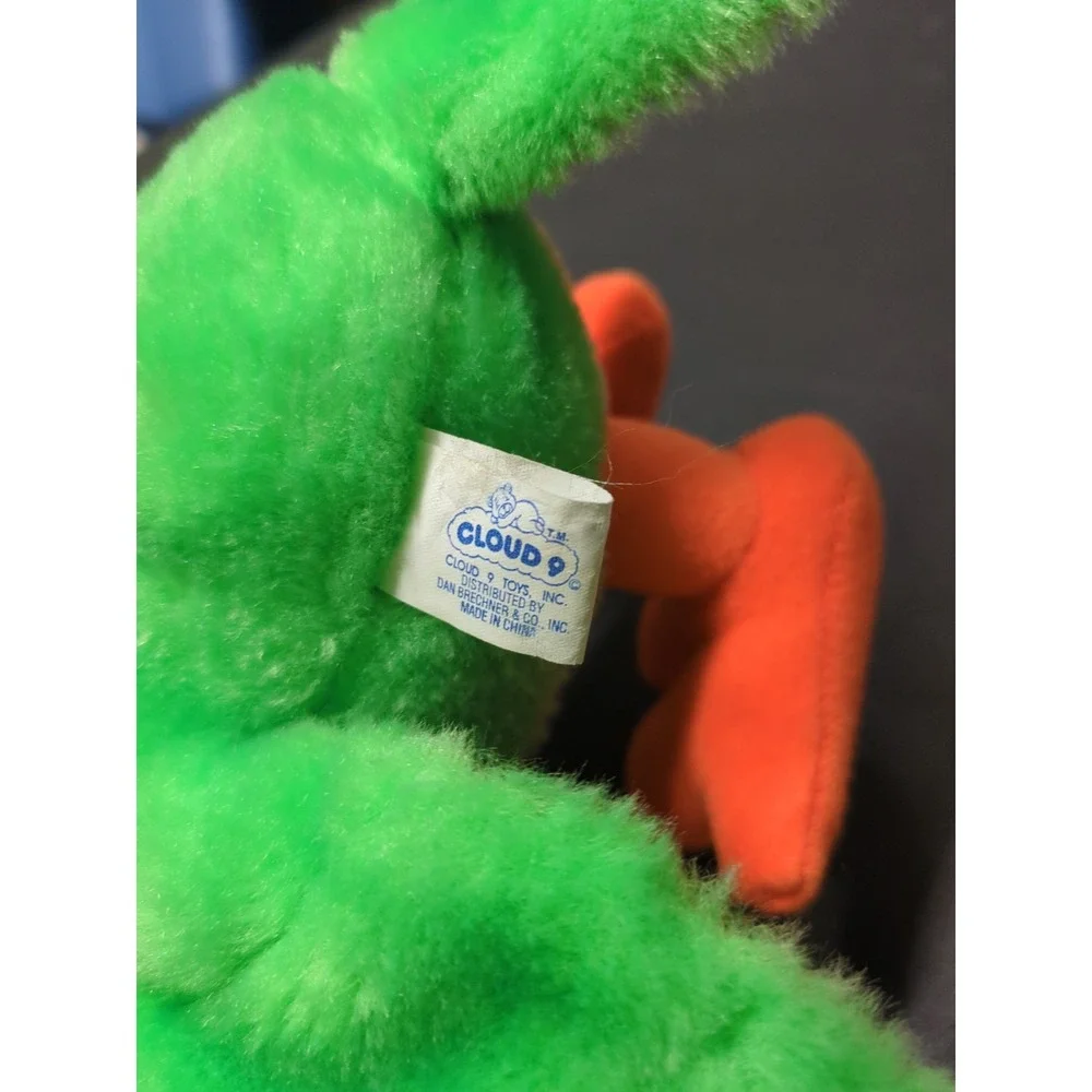 Vintage Neon Parrot Plush Toy Cloud 9 Green 12 Inch Bright Colors 80s 90s Retro